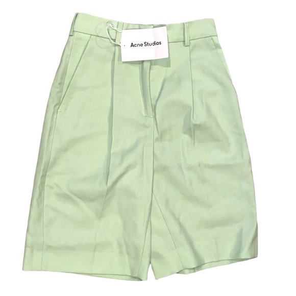 Acne Studios Green Wool Knee Length Shorts Size 32 XS Bermuda High Rise Pleated - Picture 1 of 4